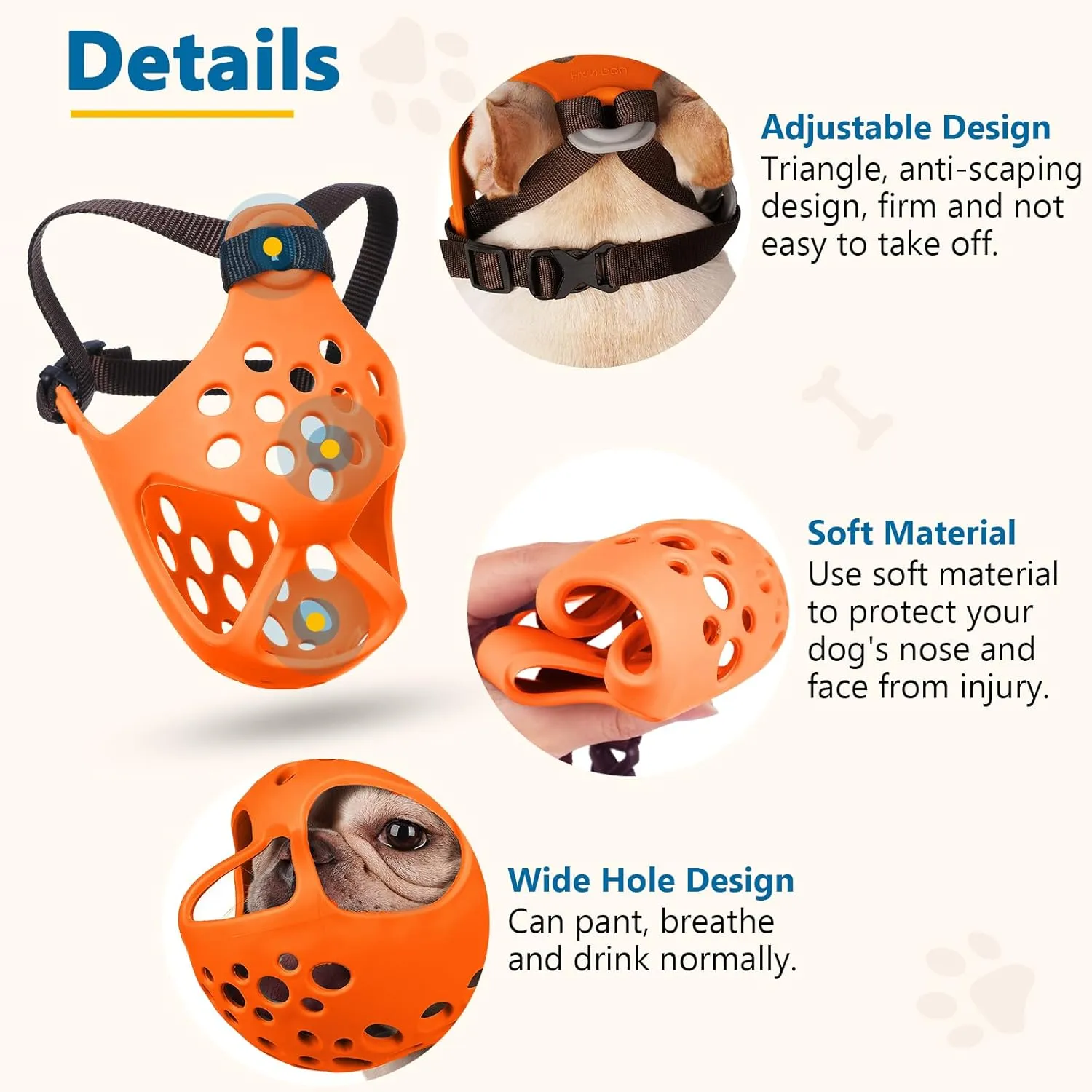 BARKLESS Short Snout Dog Muzzle, Soft Silicone Flat Faced Muzzle for French Bulldog Shih Tzu and Pug for Biting Chewing Licking and Grooming, Allows Panting