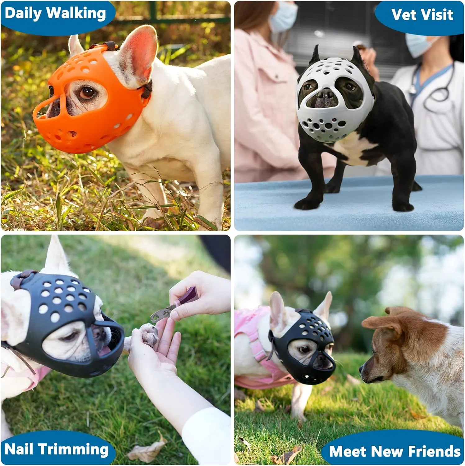 BARKLESS Short Snout Dog Muzzle, Soft Silicone Flat Faced Muzzle for French Bulldog Shih Tzu and Pug for Biting Chewing Licking and Grooming, Allows Panting