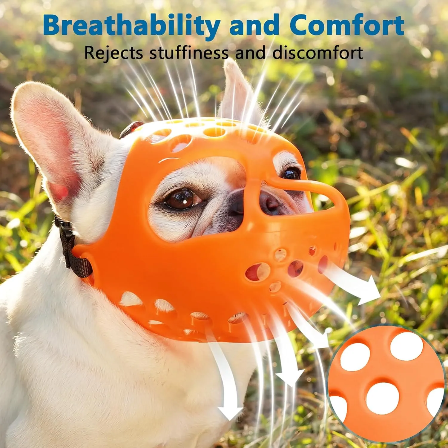 BARKLESS Short Snout Dog Muzzle, Soft Silicone Flat Faced Muzzle for French Bulldog Shih Tzu and Pug for Biting Chewing Licking and Grooming, Allows Panting