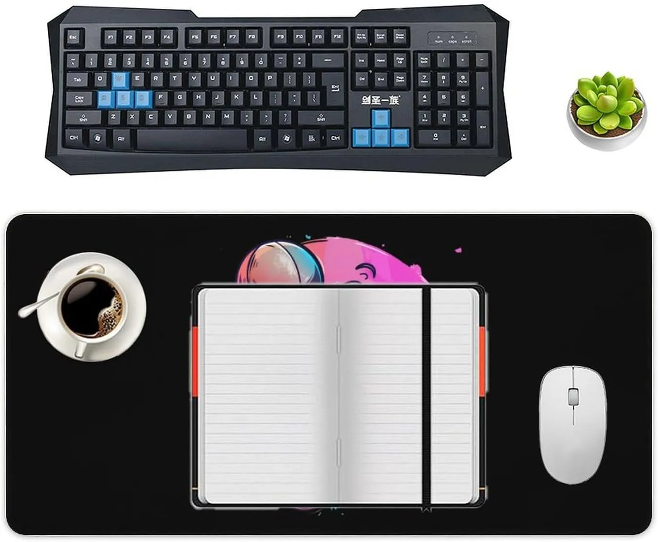 Basketball Panda Slam Dunk Large Mouse Pad Desk Pad Gaming Mouse Mat with Non-Slip Rubber Base for Office and Home 30x60cm