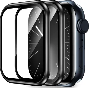 BAZO 2 Pack for Apple Watch Screen Protector 45mm Series 9/8/7, Upgrade Tempered Glass Edge Full Coverage [Double Durability] Bubble Free Easy Installation for iWatch 45mm Accessories-Black