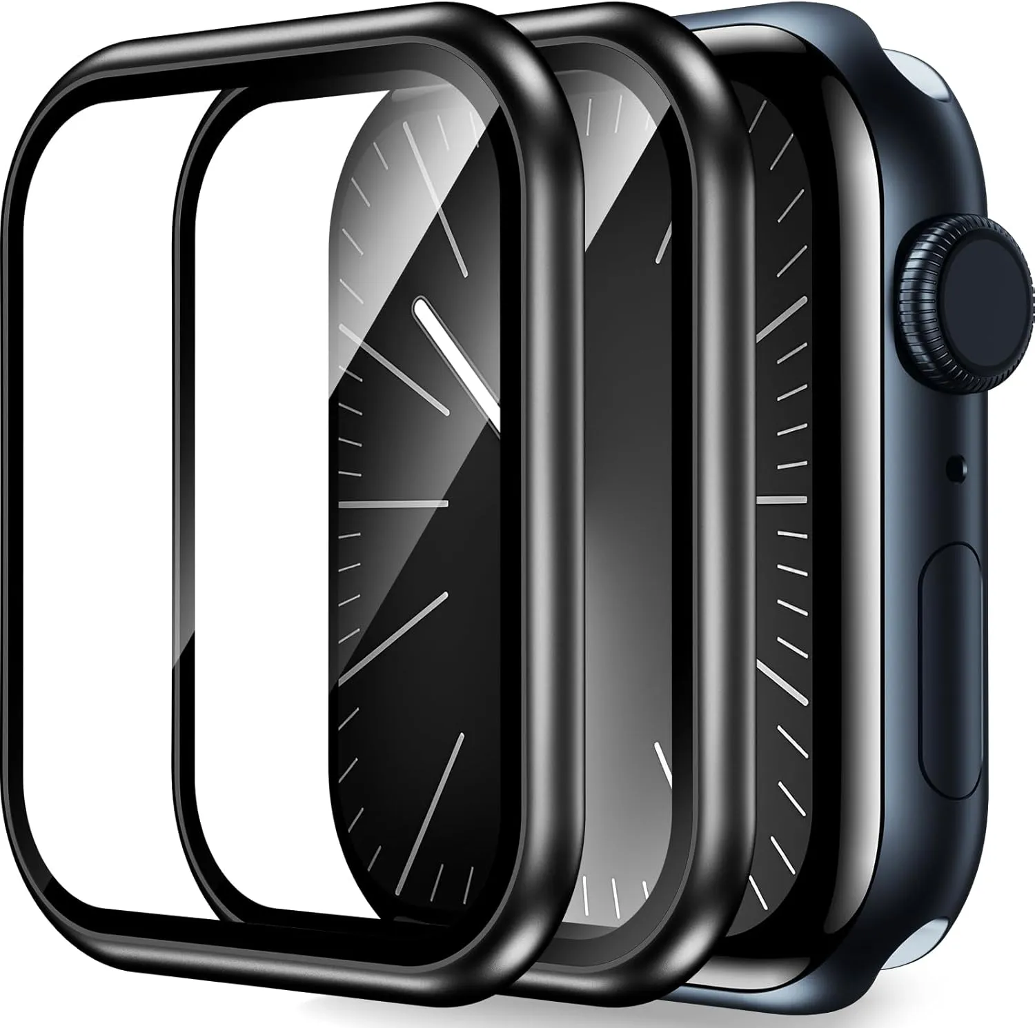 BAZO 2 Pack for Apple Watch Screen Protector 45mm Series 9/8/7, Upgrade Tempered Glass Edge Full Coverage [Double Durability] Bubble Free Easy Installation for iWatch 45mm Accessories-Black