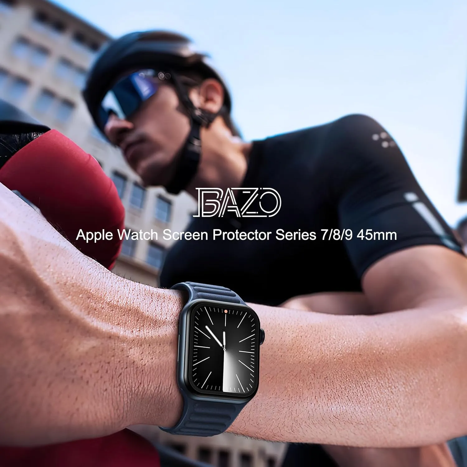BAZO 2 Pack for Apple Watch Screen Protector 45mm Series 9/8/7, Upgrade Tempered Glass Edge Full Coverage [Double Durability] Bubble Free Easy Installation for iWatch 45mm Accessories-Black