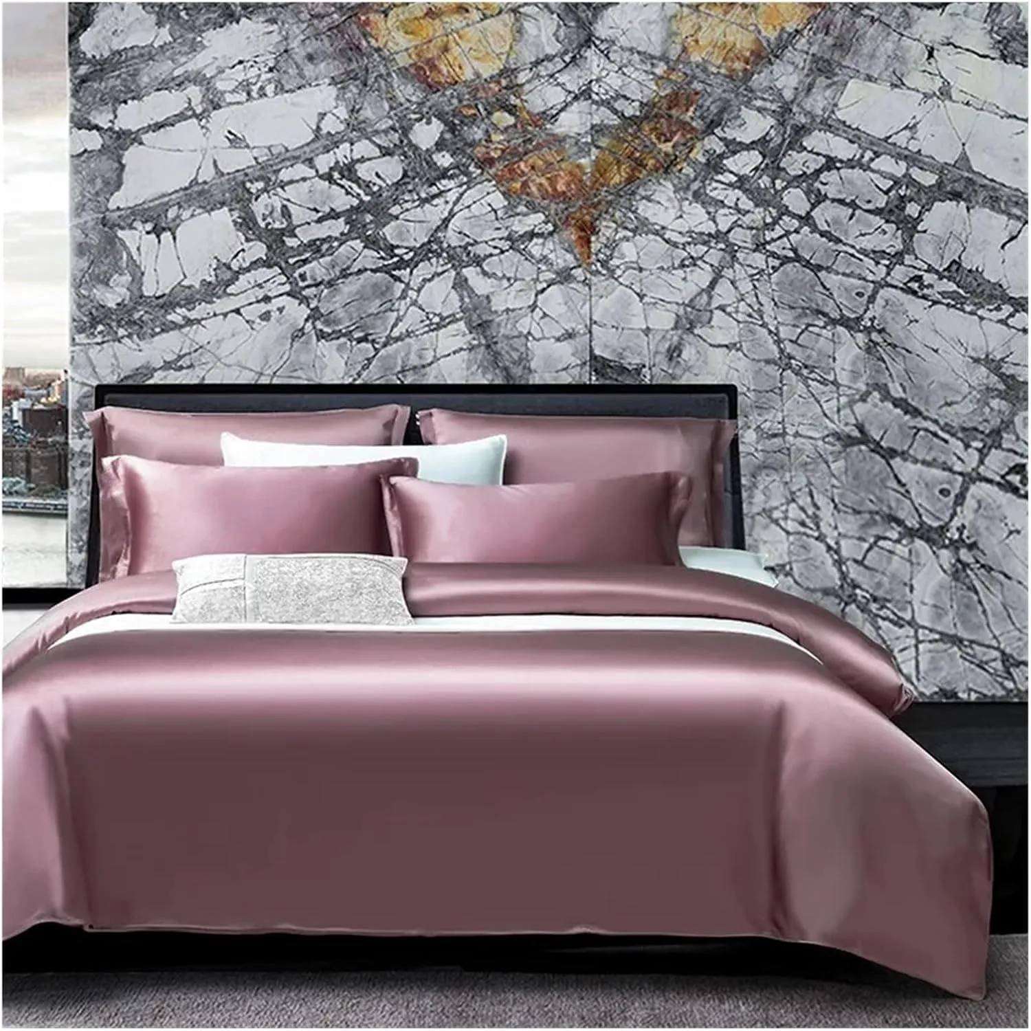 Bed Sheets Set, Mulberry Silk Duvet Cover, Silk Bedding, Comfortable and Soft Duvet Cover Set, 1 Bed Duvet Cover 1 Bed Sheet 2 Pillowcases(B,Twin)