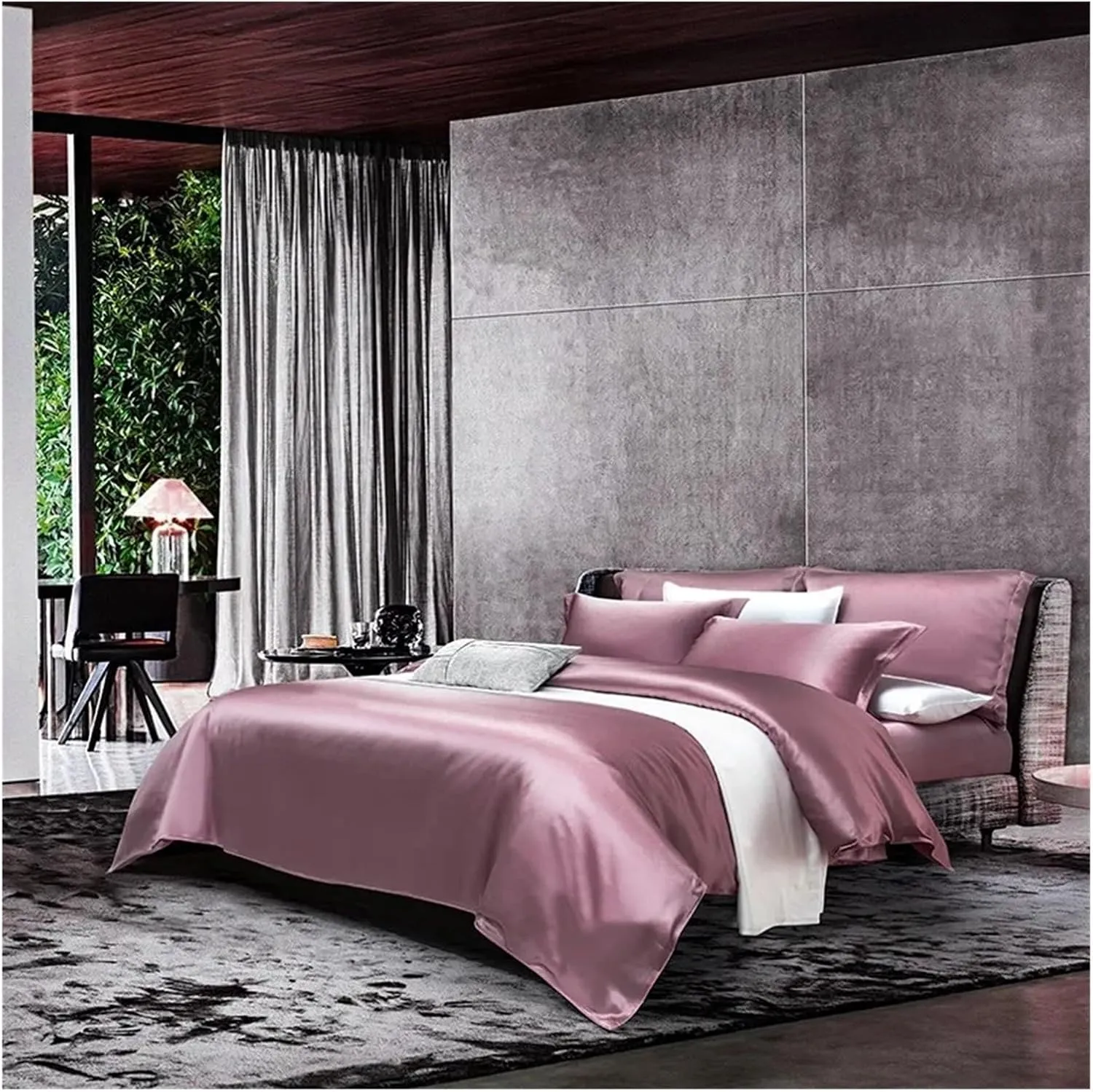 Bed Sheets Set, Mulberry Silk Duvet Cover, Silk Bedding, Comfortable and Soft Duvet Cover Set, 1 Bed Duvet Cover 1 Bed Sheet 2 Pillowcases(B,Twin)