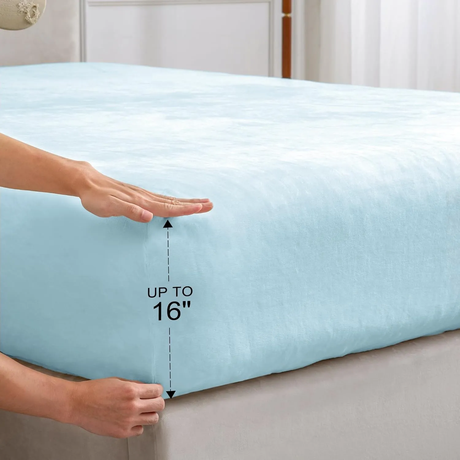 BEDELITE Flannel Sheets Queen Size Blue - Super Soft Fleece Sheets Set Fluffy Extra Plush, 4 Piece(Include Fitted Sheet, Flat Sheet, 2 Pillowcases)