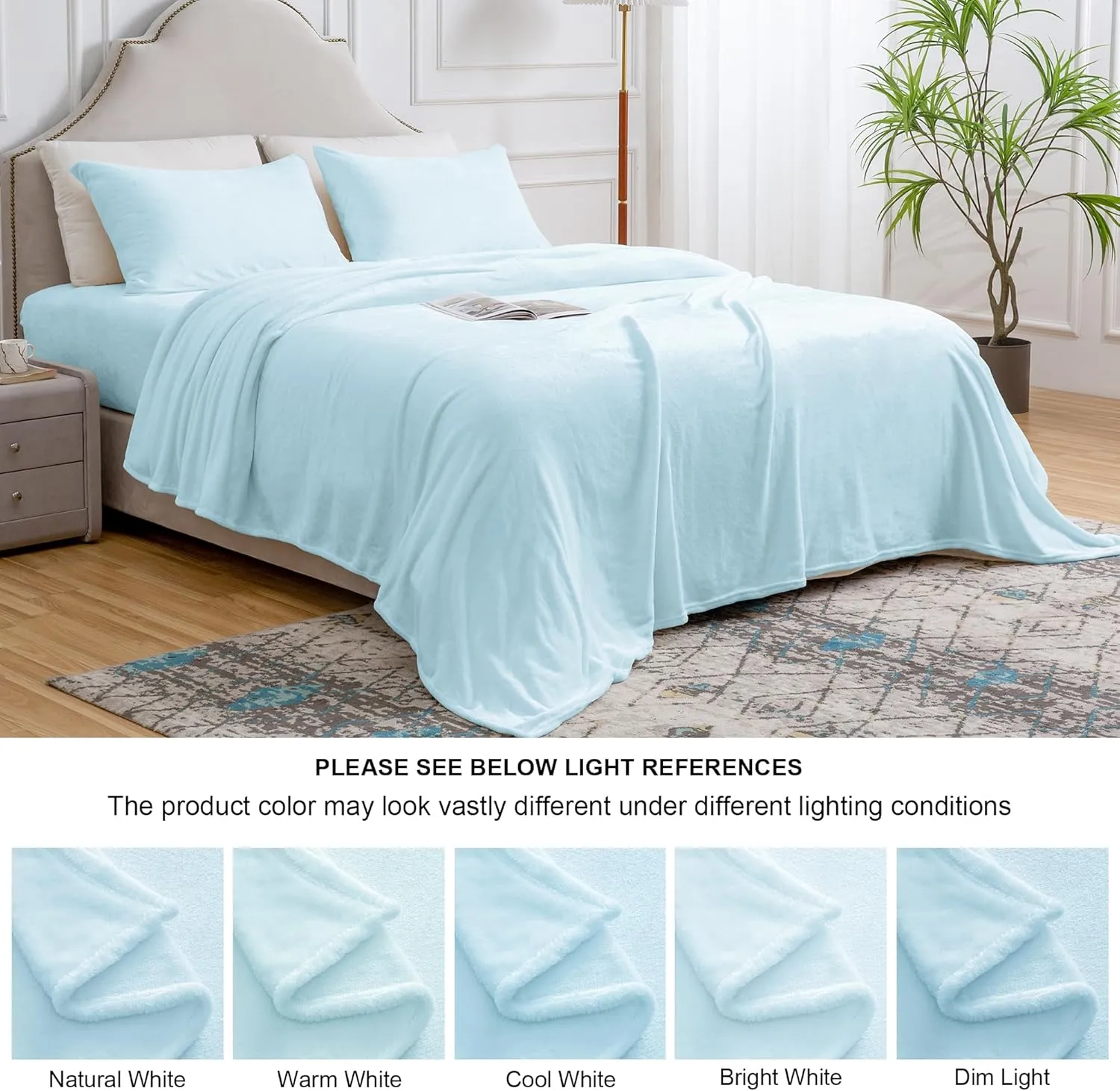 BEDELITE Flannel Sheets Queen Size Blue - Super Soft Fleece Sheets Set Fluffy Extra Plush, 4 Piece(Include Fitted Sheet, Flat Sheet, 2 Pillowcases)