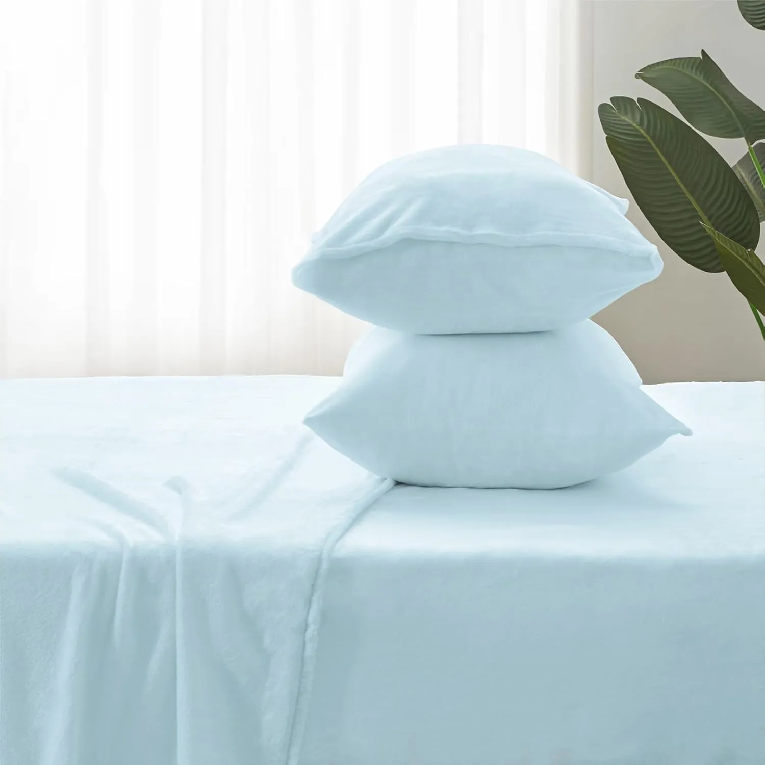 BEDELITE Flannel Sheets Queen Size Blue - Super Soft Fleece Sheets Set Fluffy Extra Plush, 4 Piece(Include Fitted Sheet, Flat Sheet, 2 Pillowcases)