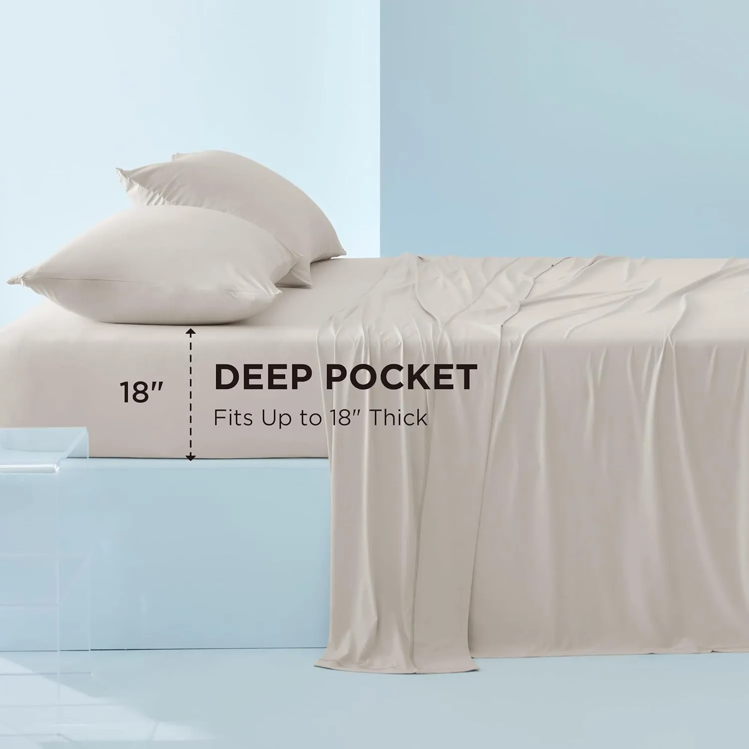 Bedsure Cooling Sheets King Size, Cooling Bed Sheets for Hot Sleepers, Chill Cool Sheet, Deep Pocket Up to 18 Inches, Soft & Breathable King Size Sheets Set, 4 Pieces, Beige