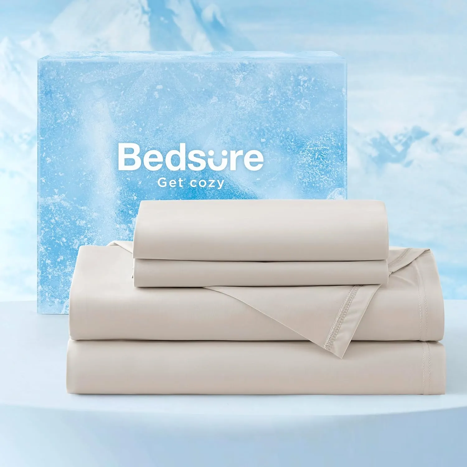 Bedsure Cooling Sheets King Size, Cooling Bed Sheets for Hot Sleepers, Chill Cool Sheet, Deep Pocket Up to 18 Inches, Soft & Breathable King Size Sheets Set, 4 Pieces, Beige