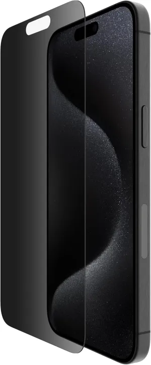 Belkin ScreenForce TemperedGlass Treated Privacy Screen Protector for iPhone 15 Pro Max - Slim & Scratch-Resistant - Includes Easy Align Tray for Bubble Free Application