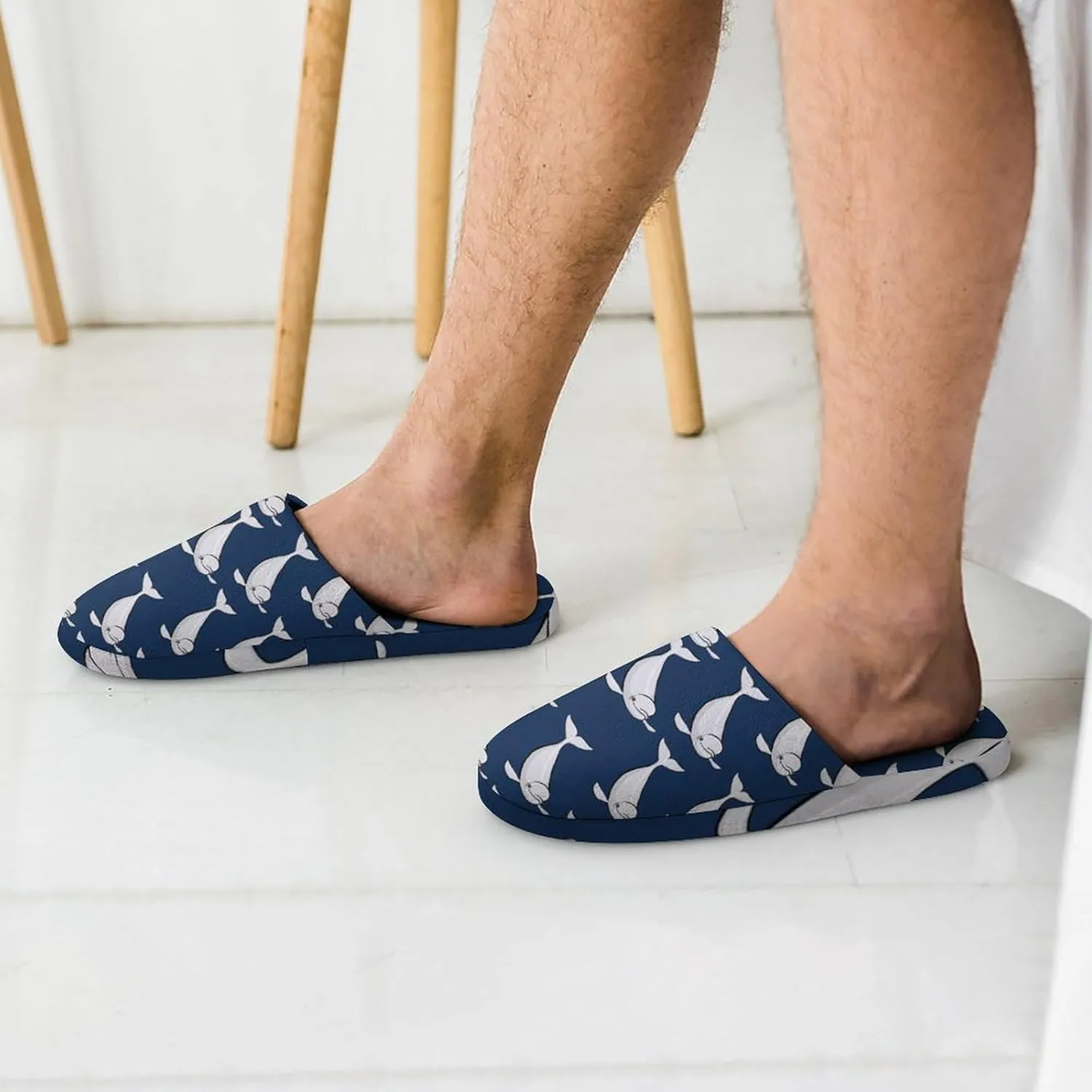 Beluga Whale House Shoes Flannel Anti-Skid Sole Closed Toe Cotton Slippers Indoor Scuff Unisex