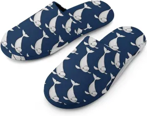 Beluga Whale House Shoes Flannel Anti-Skid Sole Closed Toe Cotton Slippers Indoor Scuff Unisex