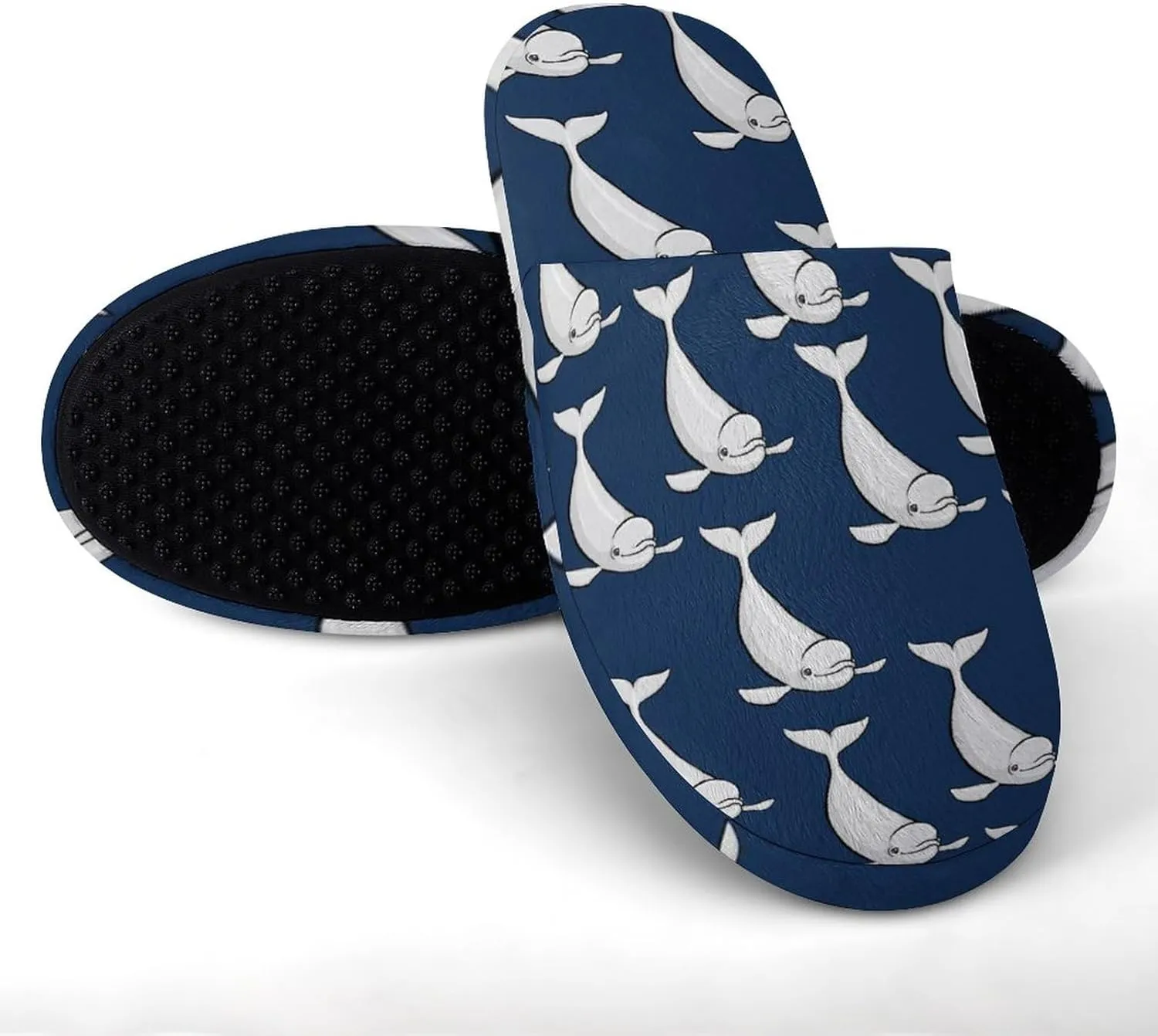 Beluga Whale House Shoes Flannel Anti-Skid Sole Closed Toe Cotton Slippers Indoor Scuff Unisex