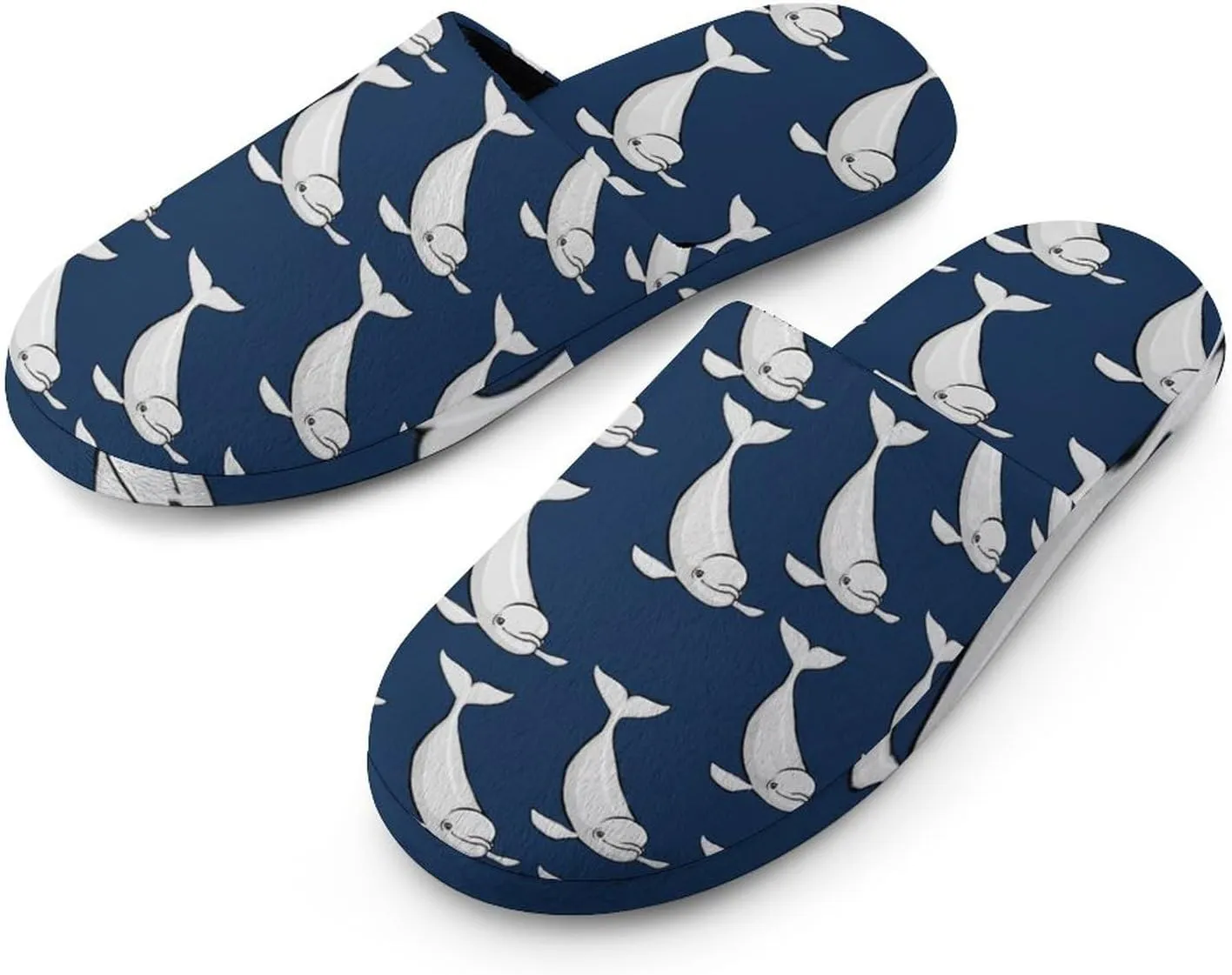 Beluga Whale House Shoes Flannel Anti-Skid Sole Closed Toe Cotton Slippers Indoor Scuff Unisex