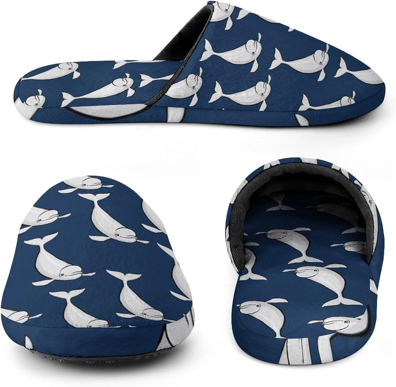 Beluga Whale House Shoes Flannel Anti-Skid Sole Closed Toe Cotton Slippers Indoor Scuff Unisex