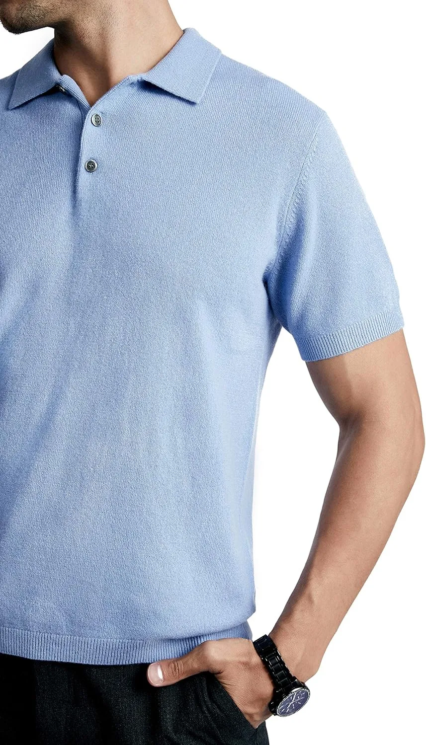 BEYOND FASHION Men's Polo Shirt Short Sleeve Soft Light Weight - 100% Pure Cashmere