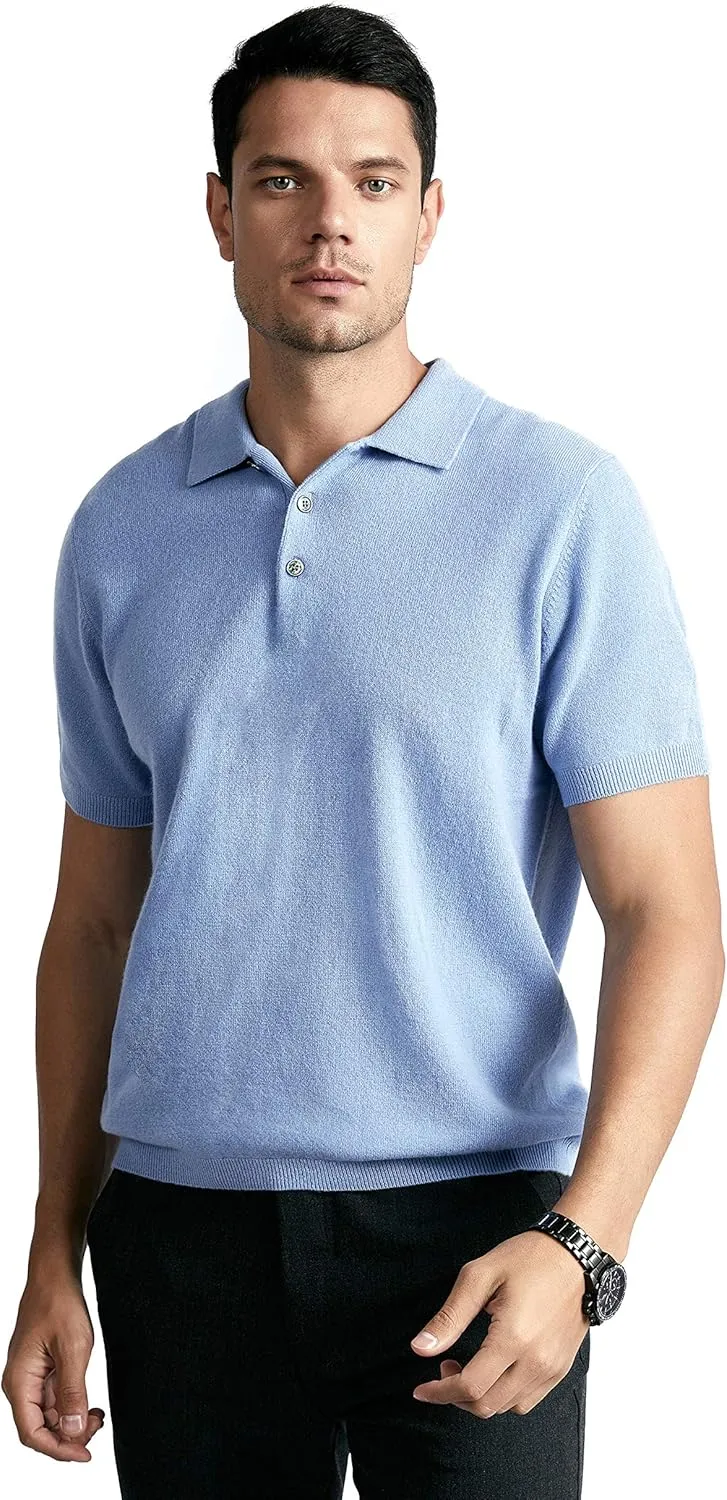 BEYOND FASHION Men's Polo Shirt Short Sleeve Soft Light Weight - 100% Pure Cashmere