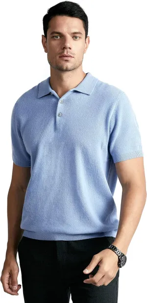 BEYOND FASHION Men's Polo Shirt Short Sleeve Soft Light Weight - 100% Pure Cashmere
