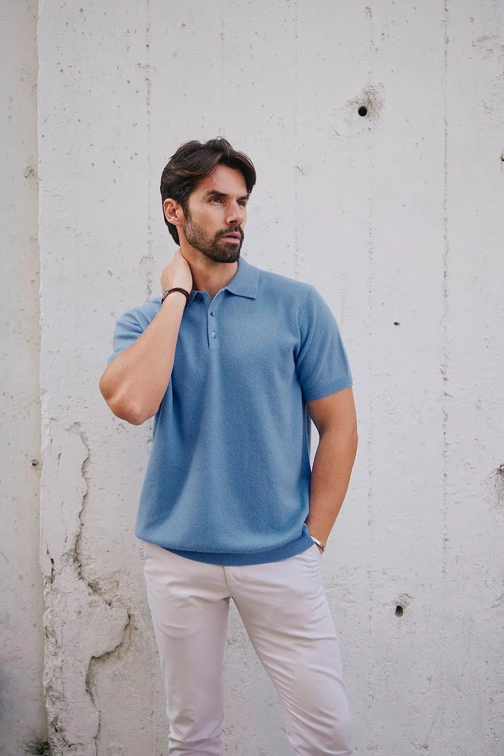 BEYOND FASHION Men's Polo Shirt Short Sleeve Soft Light Weight - 100% Pure Cashmere