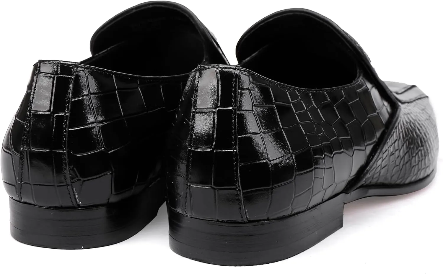 Black Formal Leather Dress Loafer for Mens, Premium Alligator Printed Dress Shoes with Buckle Business Wedding Penny Loafer Shoes