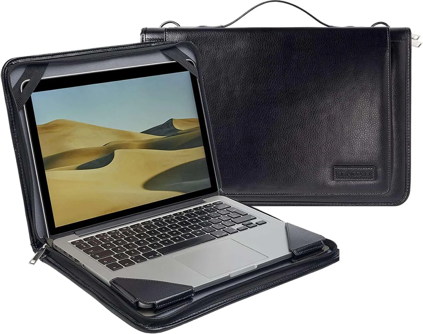 Black Leather Laptop Messenger Case - Compatible with MSI Summit E14 Flip Evo - A13M 14" Laptop