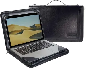 Black Leather Laptop Messenger Case - Compatible with MSI Summit E14 Flip Evo - A13M 14" Laptop