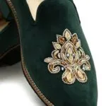 Bottle Green Velvet Hand Embroidery Shoes