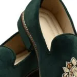 Bottle Green Velvet Hand Embroidery Shoes