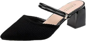 Boxpopla Women's Closed Pointed Toe Mules Two Way Wear Strap Backless Loafer for Women Mid Chunky Heel Mule Slingback Sandals Slip on Slides Dress Shoes