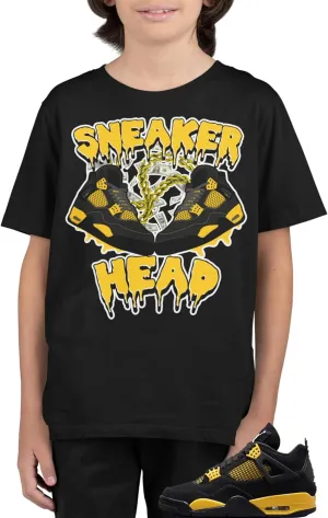 Boys T Shirt (Youth) Kids Sneaker Head in Jordan 4 Thunder Colors, Big Kids Graphic Tee
