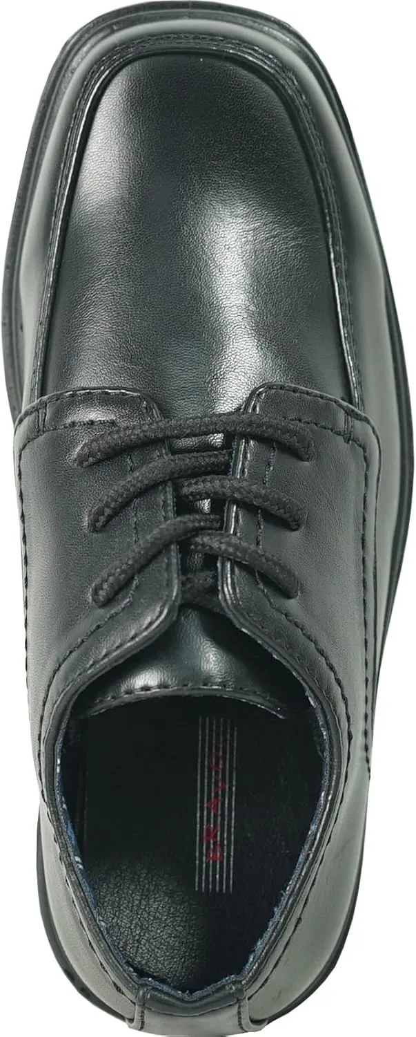 bravo! Boy Classic Slip-on Loafer and Lace-up Oxford William Kid Dress Shoe School Uniform with Removable Insole and Square Toe Black Brown Black Patent