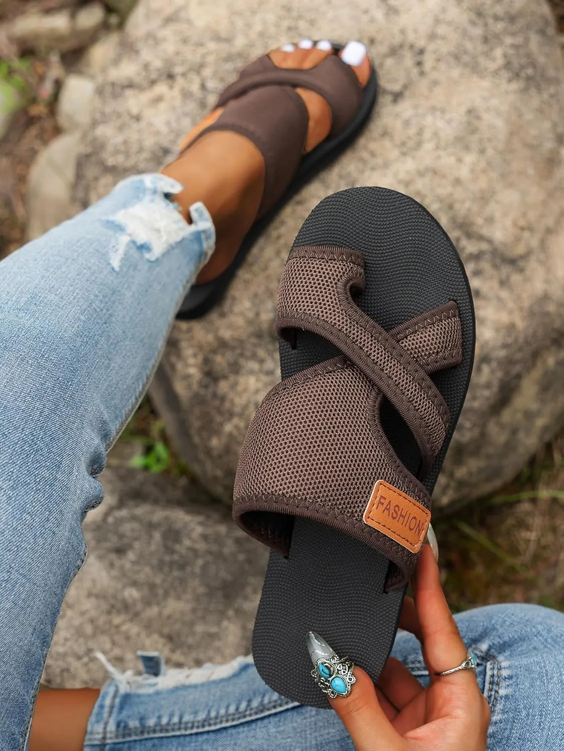 Breathable Mesh Sports Sandals, Women’s Open Toe Beach Casual Walking Shoe Summer Flat Slipper