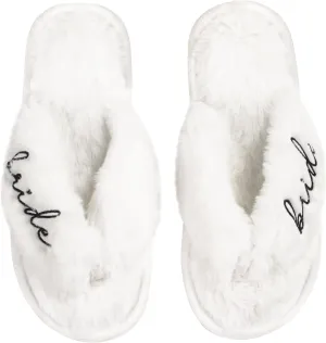 Bride Slippers for Wedding Day - White Fur Toe, Bride to Be Gifts for Bridal Shower, Bachelorette Party Outfit and Bridesmaid