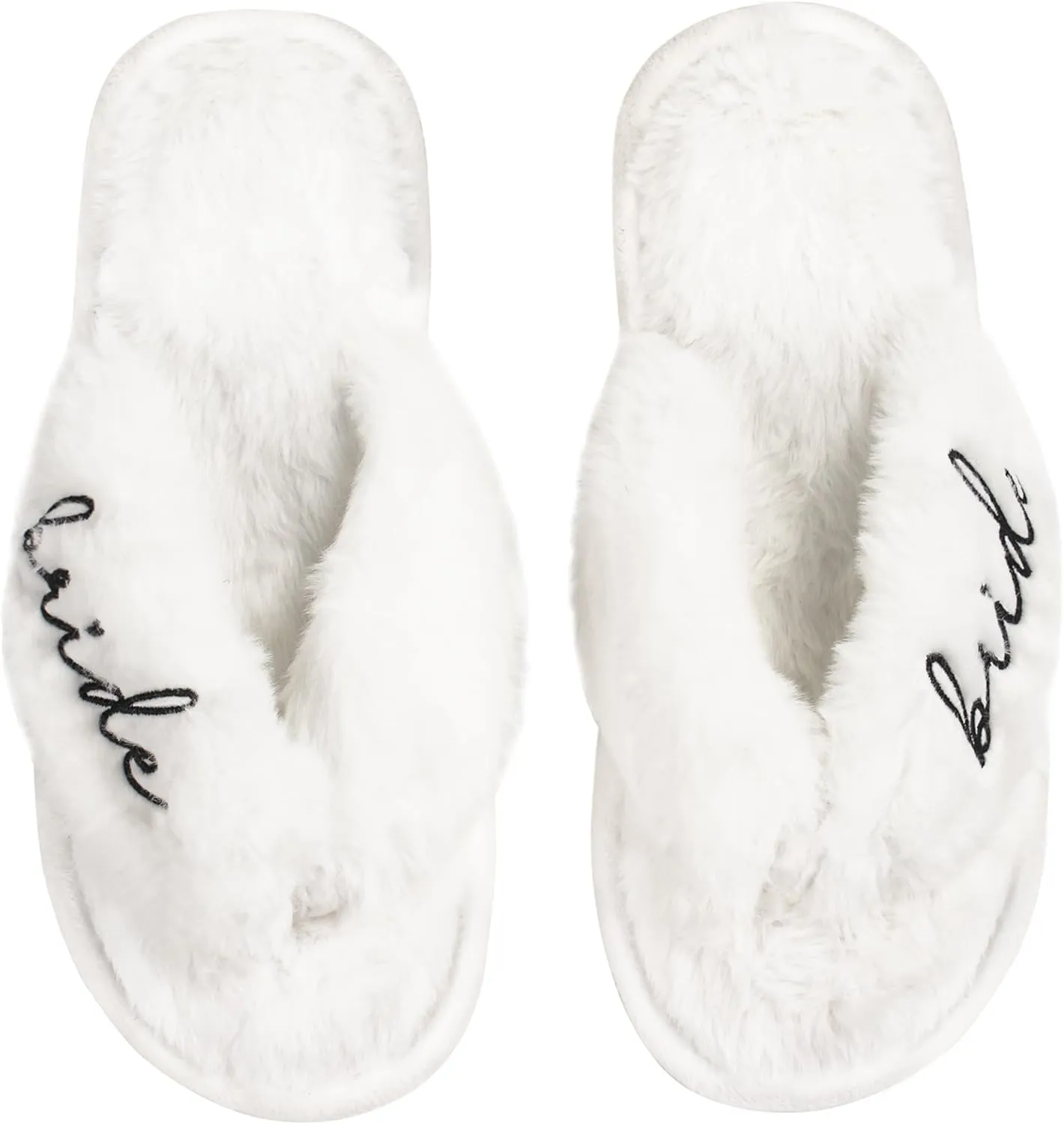 Bride Slippers for Wedding Day - White Fur Toe, Bride to Be Gifts for Bridal Shower, Bachelorette Party Outfit and Bridesmaid