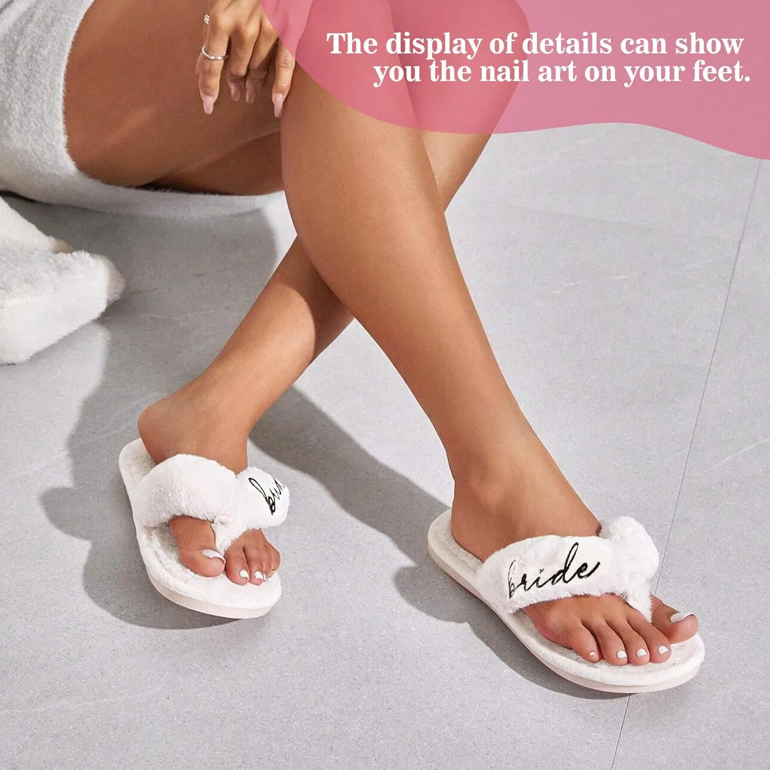 Bride Slippers for Wedding Day - White Fur Toe, Bride to Be Gifts for Bridal Shower, Bachelorette Party Outfit and Bridesmaid
