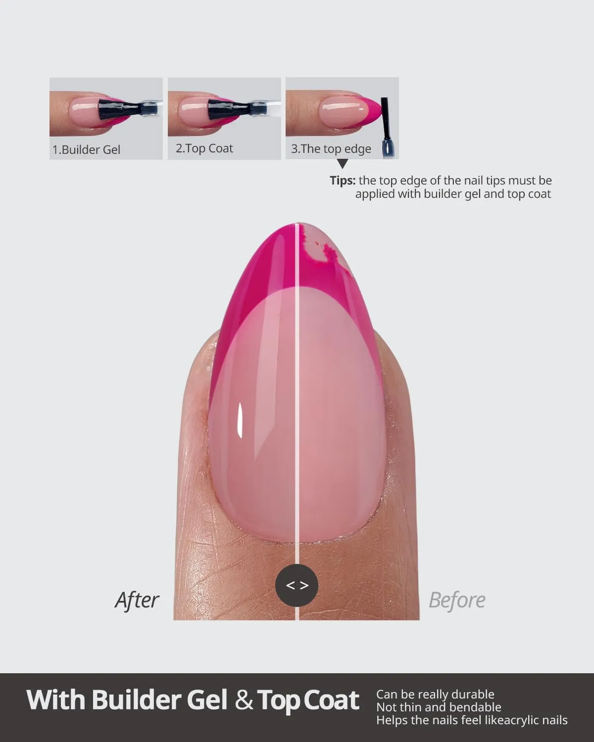 BTArtboxnails XCOATTIPS Pink French Tip Press On Nails - Coffin Press On Nails Medium, Soft Gel Nail Tips, Soak Off Pink Acrylic Fake Nail Extension in 15 Sizes