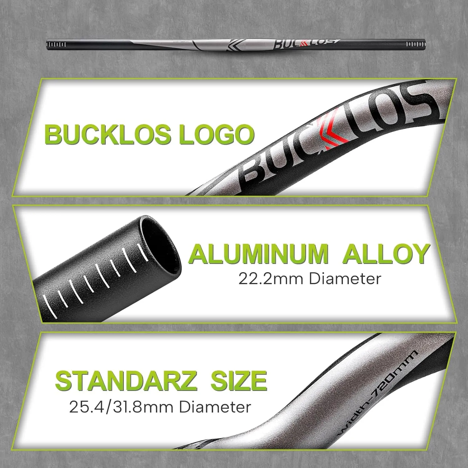 BUCKLOS 25.4/31.8mm Mountain Bike Handlebars Flat/Riser Bar, Aluminum Alloy MTB Handlebar 660/720/780mm, Premium Matter Mount Bikes Bicycle Handle Bar