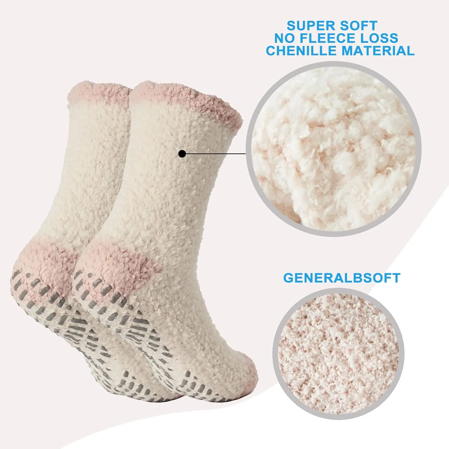 Bulinlulu Fuzzy Socks With Grips for Women 5-Pairs Non Slip Sleep Warm Fluffy Slipper Socks with Grippers for women