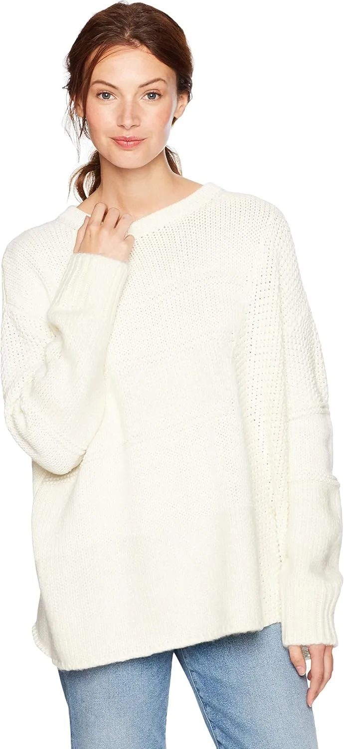 Cable Stitch Women's Mixed Stitch Long-Sleeve Oversized Sweater - Soft Crewneck Slouchy Casual Pullover Top