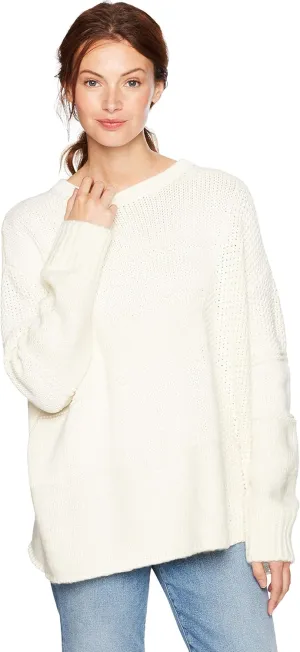 Cable Stitch Women's Mixed Stitch Long-Sleeve Oversized Sweater - Soft Crewneck Slouchy Casual Pullover Top