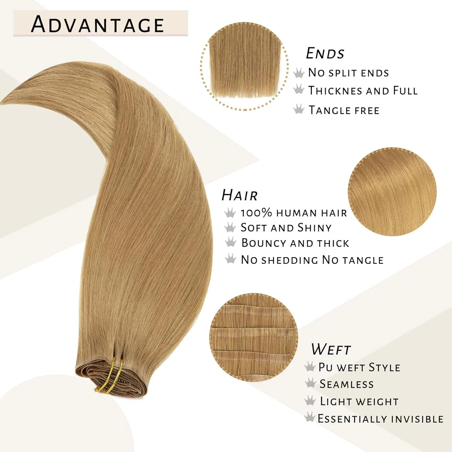 Caliee Caramel Blonde Clip in Hair Extensions 18Inch Fashion Seamless Clip in Human Hair 7Pcs 110G 100% Real Human Hair Clip ins Beauty Silky Short Thick Straight Clip in Hair Extensions