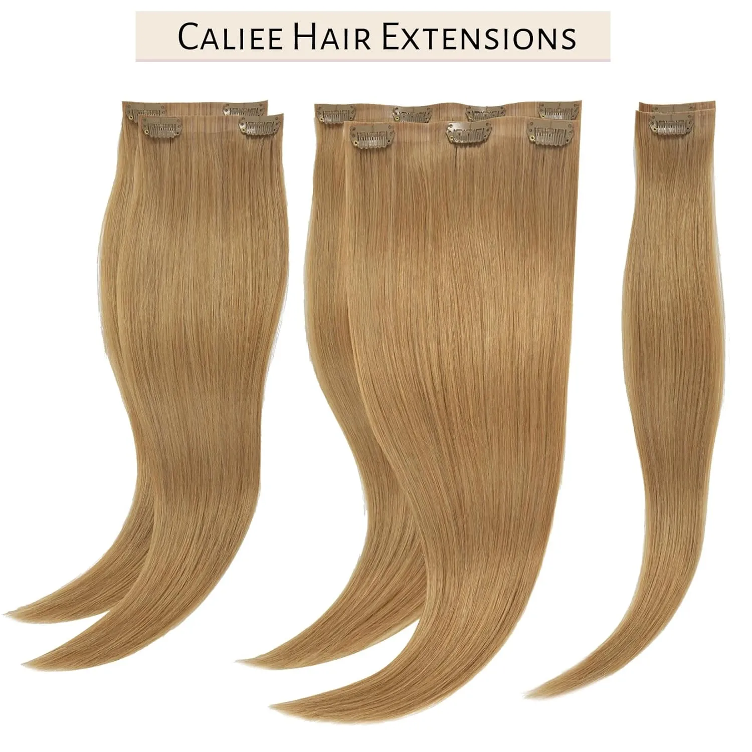 Caliee Caramel Blonde Clip in Hair Extensions 18Inch Fashion Seamless Clip in Human Hair 7Pcs 110G 100% Real Human Hair Clip ins Beauty Silky Short Thick Straight Clip in Hair Extensions