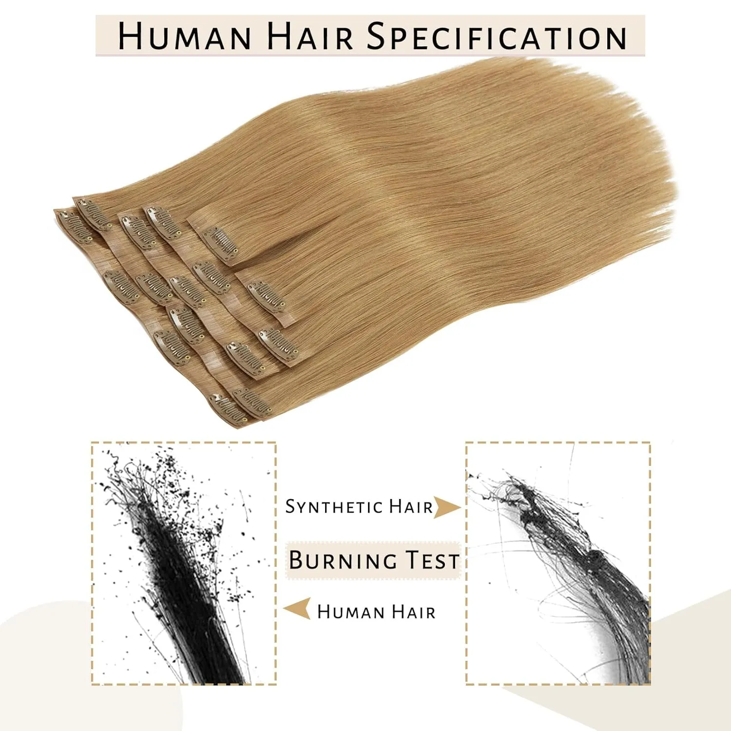 Caliee Caramel Blonde Clip in Hair Extensions 18Inch Fashion Seamless Clip in Human Hair 7Pcs 110G 100% Real Human Hair Clip ins Beauty Silky Short Thick Straight Clip in Hair Extensions
