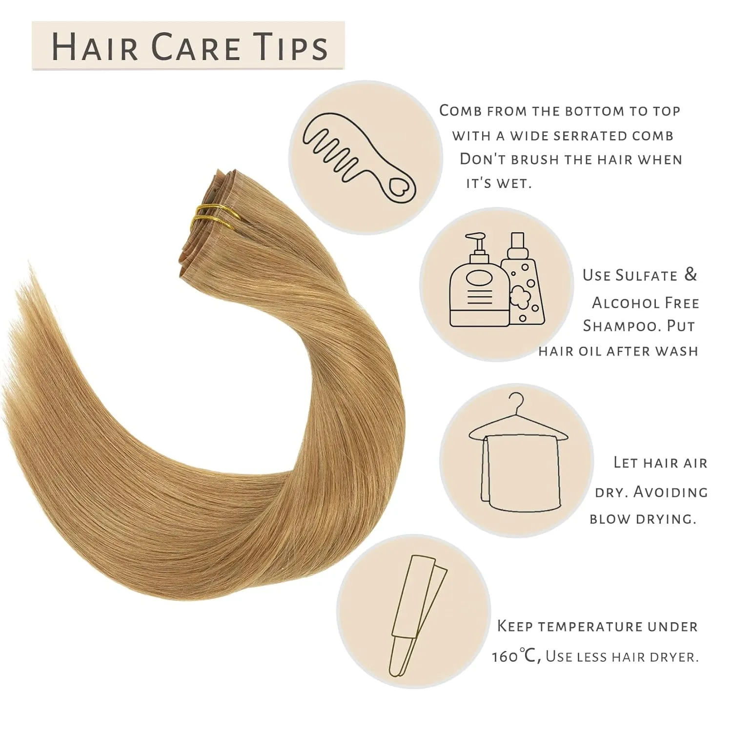 Caliee Caramel Blonde Clip in Hair Extensions 18Inch Fashion Seamless Clip in Human Hair 7Pcs 110G 100% Real Human Hair Clip ins Beauty Silky Short Thick Straight Clip in Hair Extensions