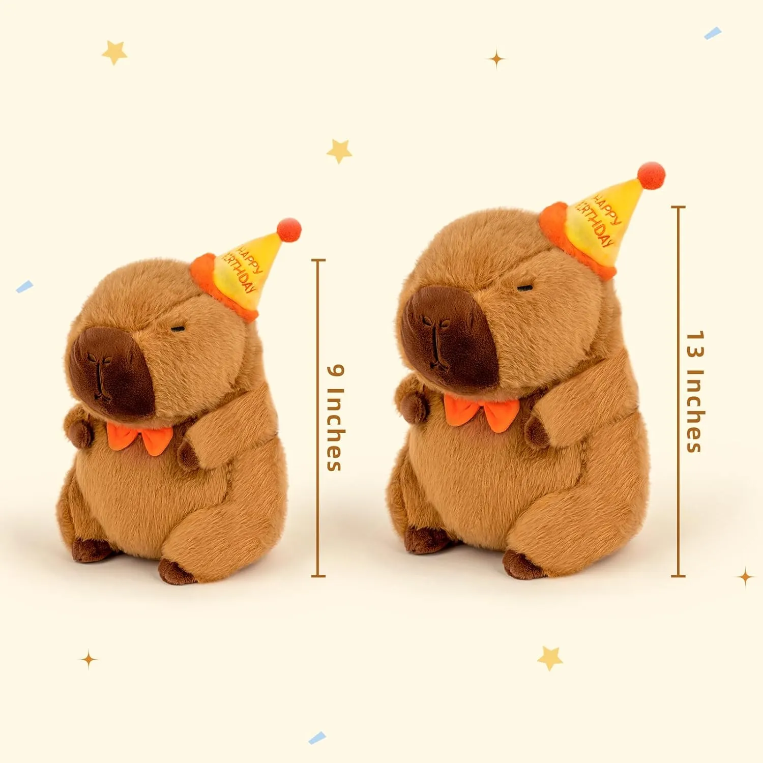 Capybara Plush with Happy Birthday Hat Bow Soft Capibara Stuffed Animal Plushies Toys for Birthday Gifts Party Decoration for Kids Brown 9 inch