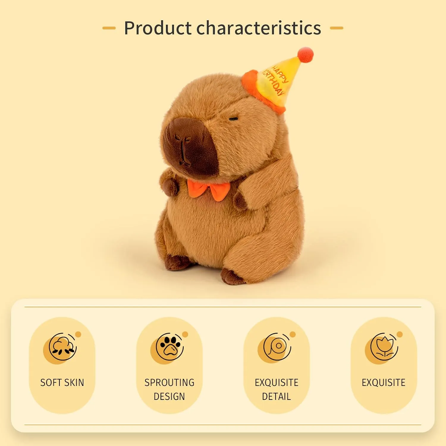 Capybara Plush with Happy Birthday Hat Bow Soft Capibara Stuffed Animal Plushies Toys for Birthday Gifts Party Decoration for Kids Brown 9 inch