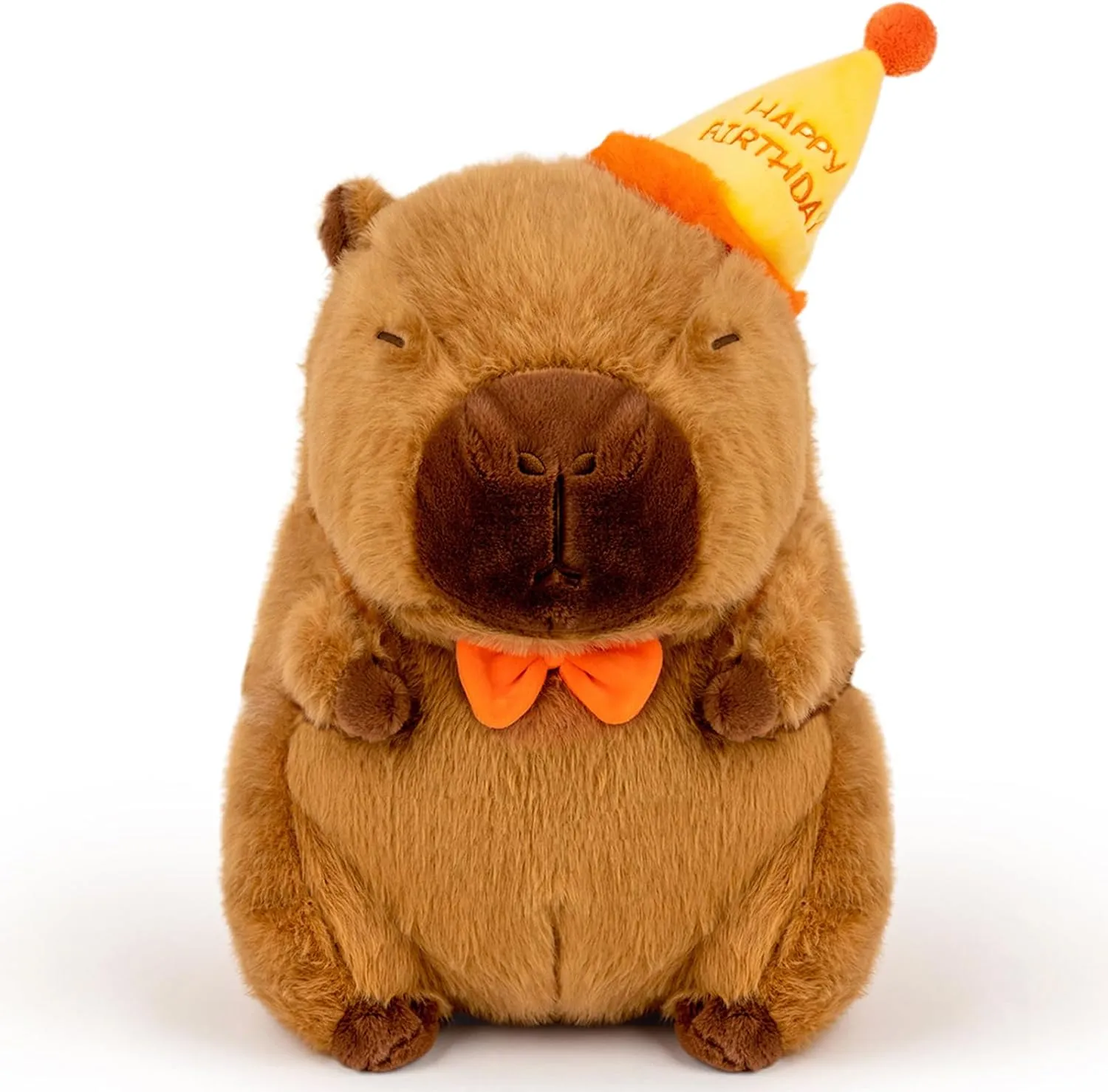 Capybara Plush with Happy Birthday Hat Bow Soft Capibara Stuffed Animal Plushies Toys for Birthday Gifts Party Decoration for Kids Brown 9 inch