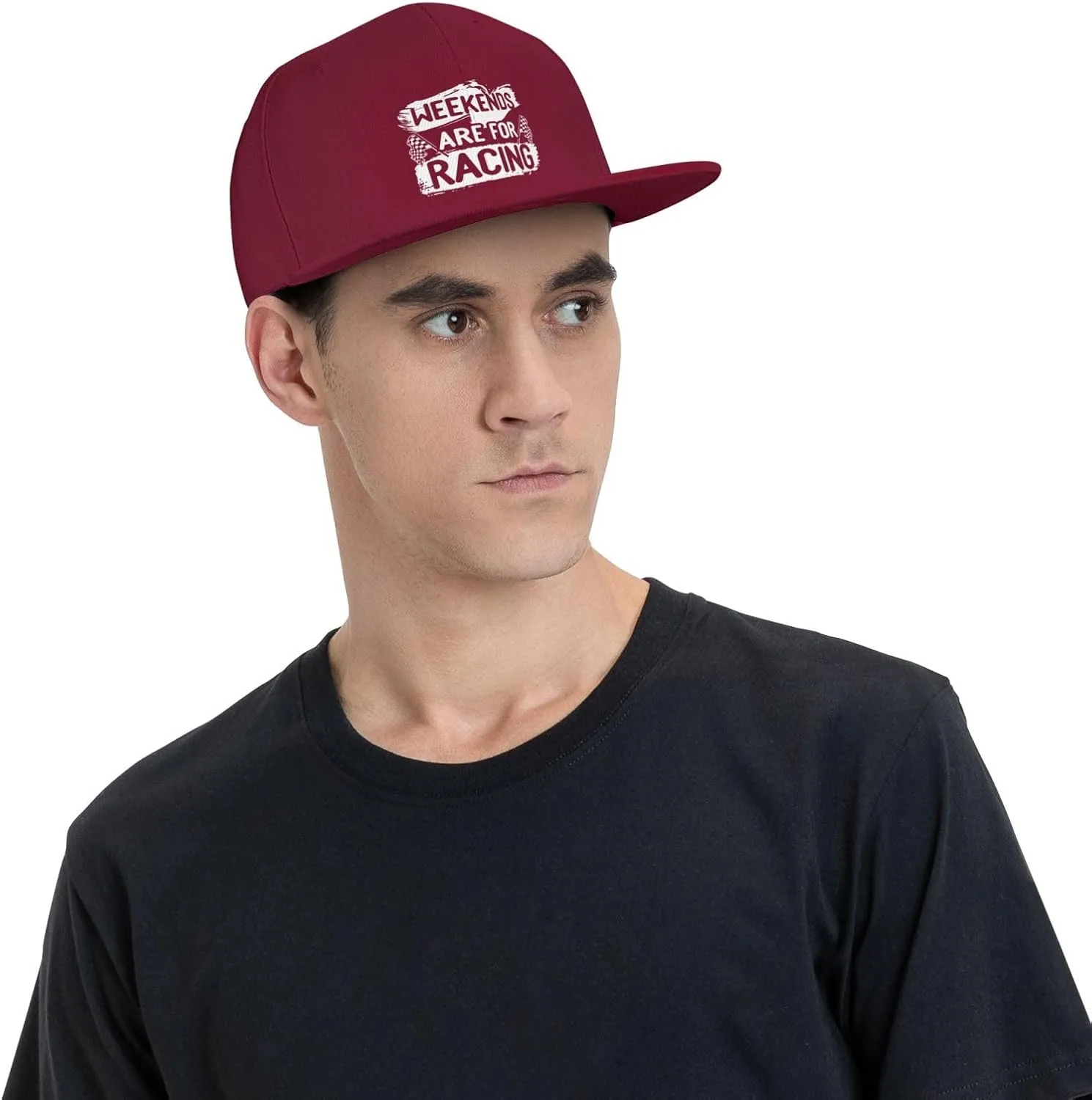Car Race Bike Racing Racer Flat Brim Baseball Cap,Classic Snapback Hat Adjustable Trucker Hat for Men & Women,Black