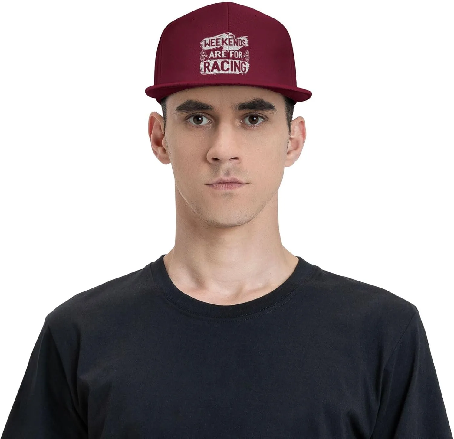 Car Race Bike Racing Racer Flat Brim Baseball Cap,Classic Snapback Hat Adjustable Trucker Hat for Men & Women,Black